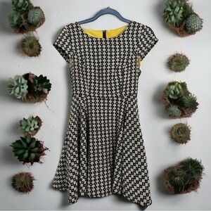 ANTHROPOLOGIE | MAEVE 2/4 Black White Lime Fit and Flare Dress